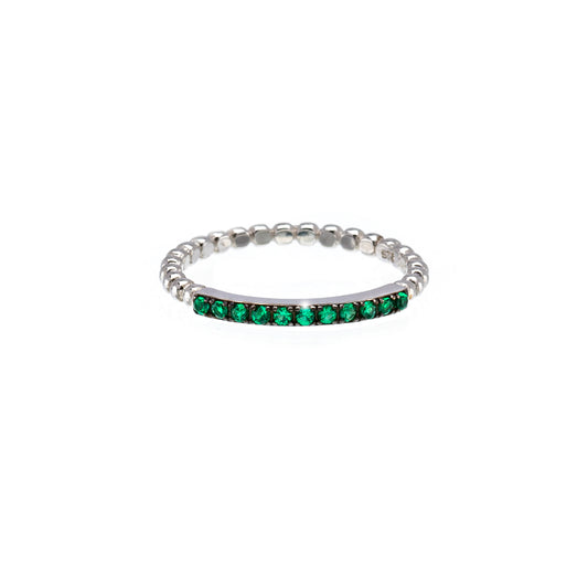 Green Cubic Zirconia & Sterling Silver Bar Ring