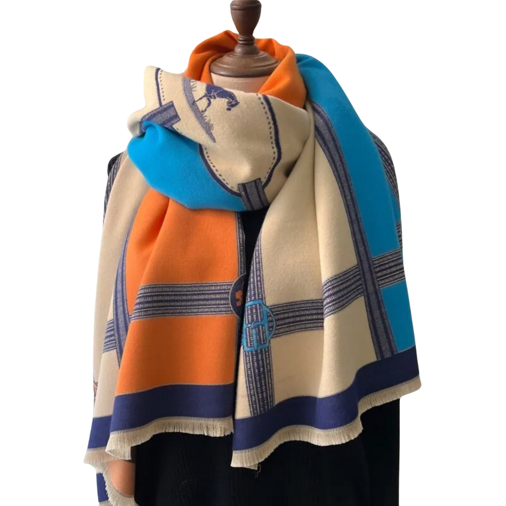 Striped Horse Fringe-Trimmed Scarf