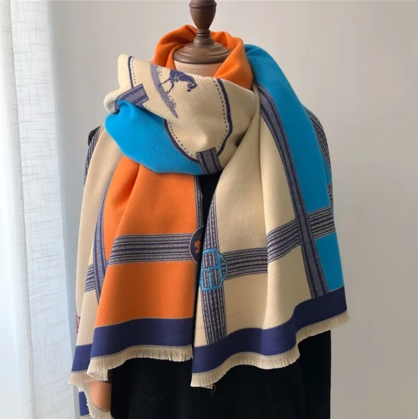 Striped Horse Fringe-Trimmed Scarf