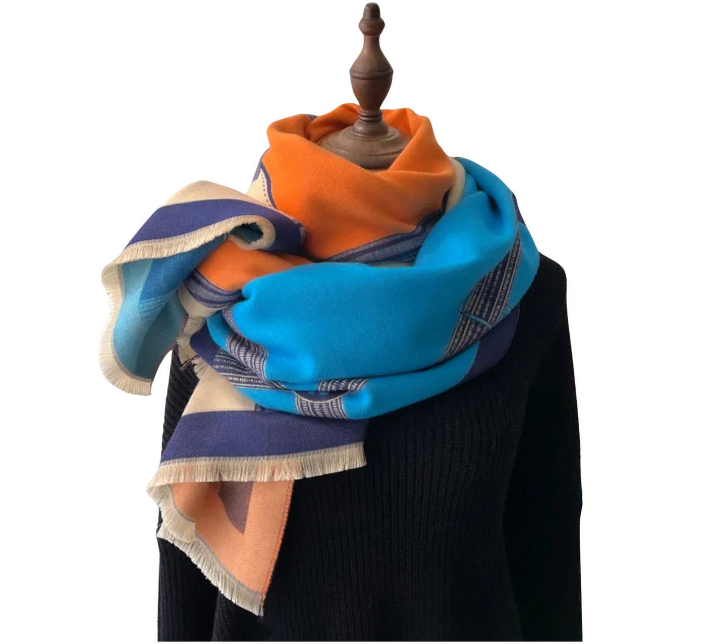 Striped Horse Fringe-Trimmed Scarf