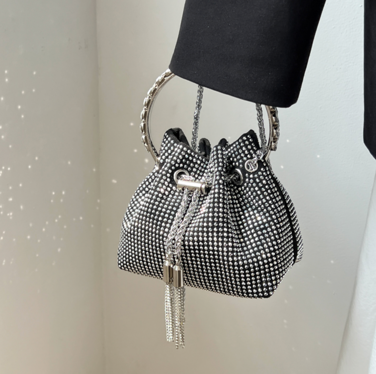 Black & Clear Crystal Studded Crossbody Hand Bag