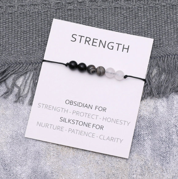Obsidian & Siltstone Beaded Black Adjustable 'strength' Bracelet