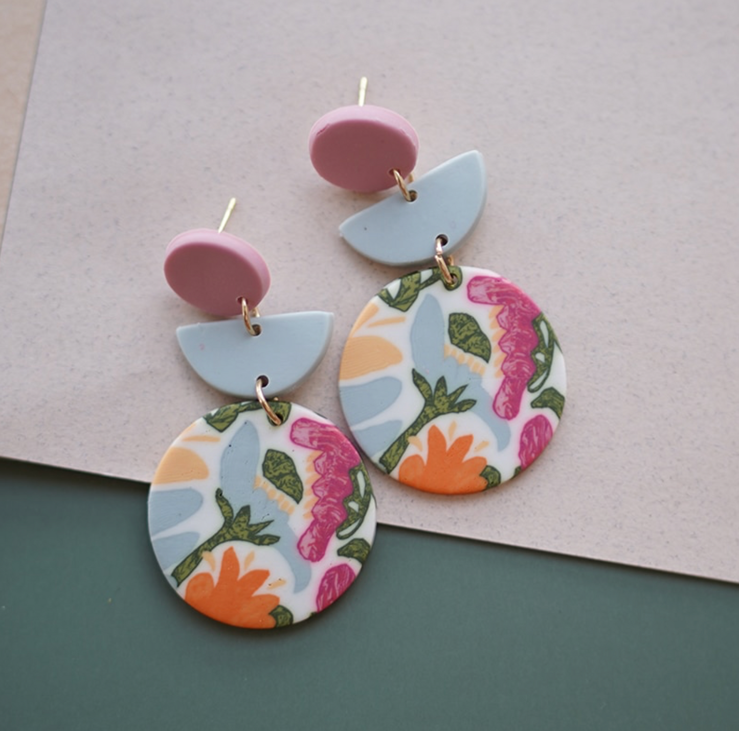 Pastel Blue & Pink Floral Drop Earrings