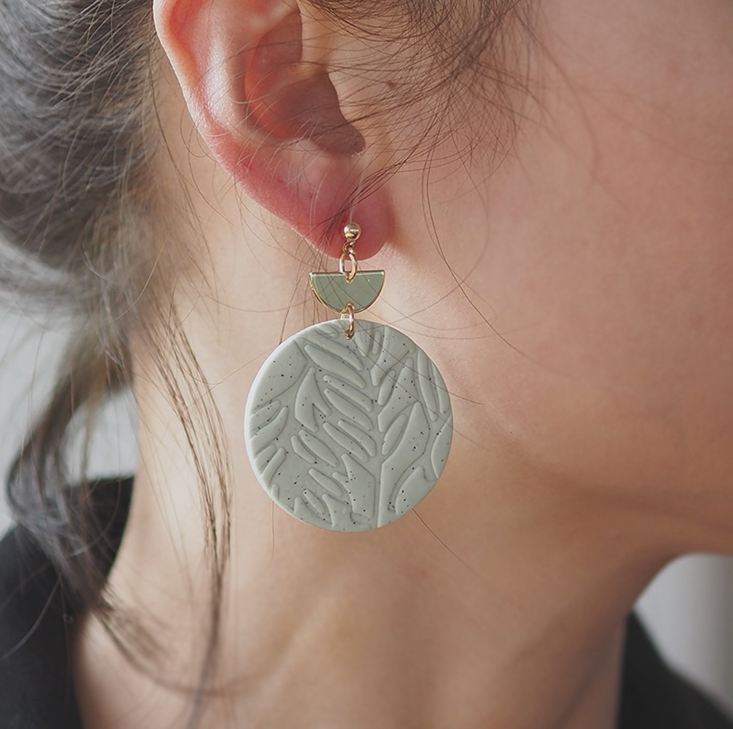 Goldtone & Green Circular Leaves Earrings