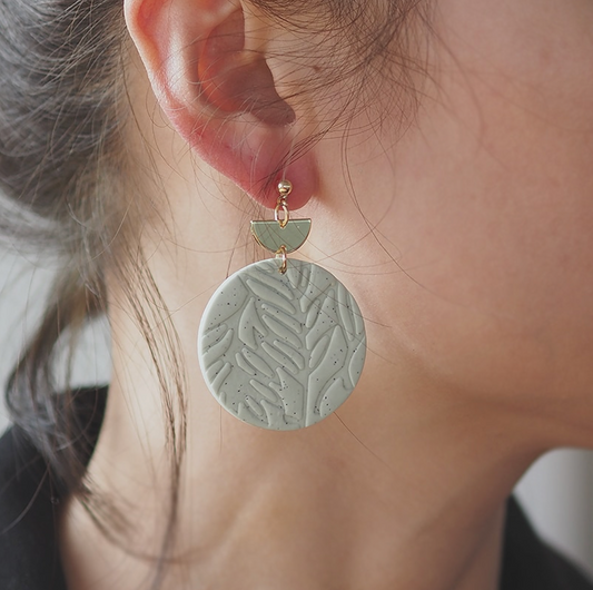 Goldtone & Green Circular Leaves Earrings