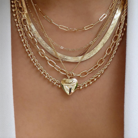 Goldtone Layered Chain Necklace With Heart
