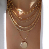 Multi Layered Gold Chain Necklace Set With Disk Pendant
