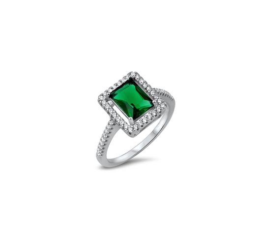 Green Cubic Zirconia & Sterling Silver Emerald-Cut Ring