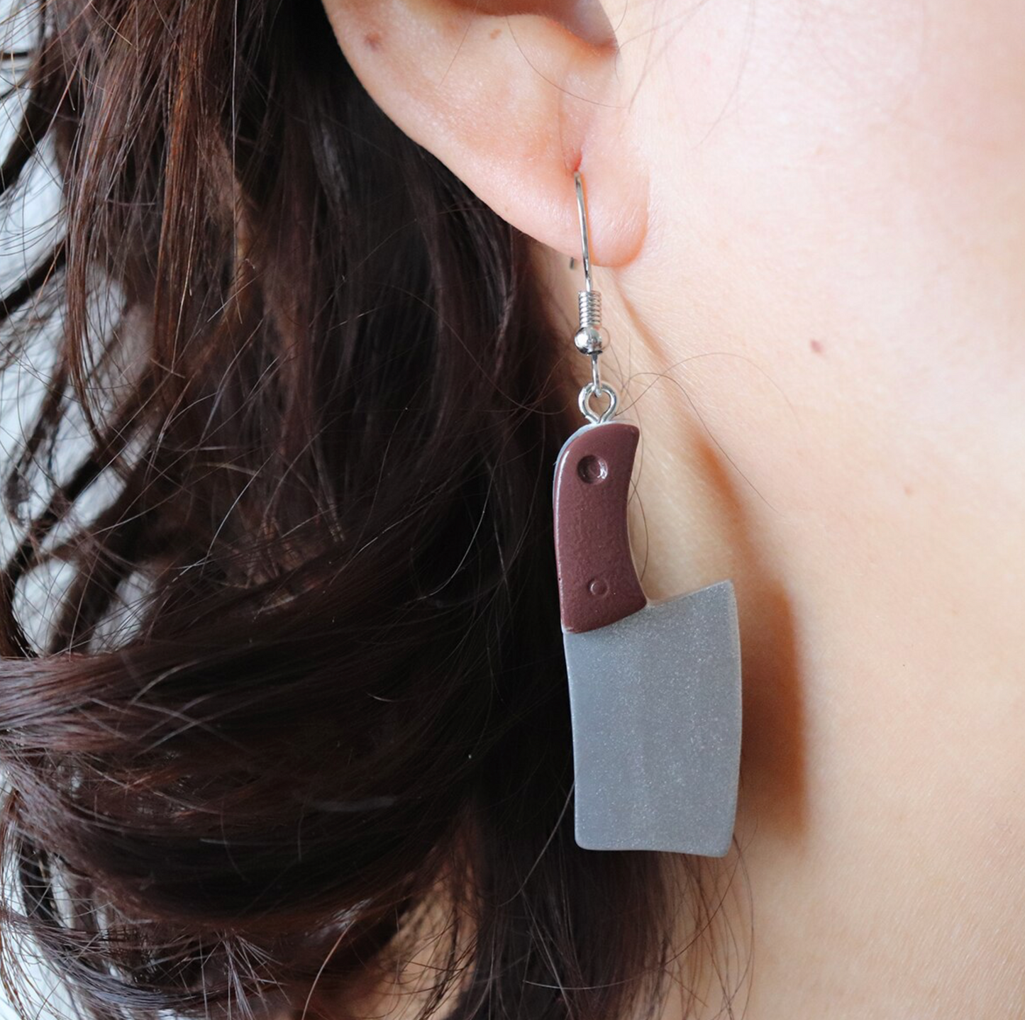 Silvertone Butcher's Knife Drop Earrings