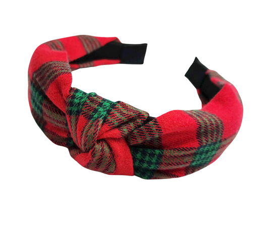 Red & Green Plaid Tartan Knotted Headband