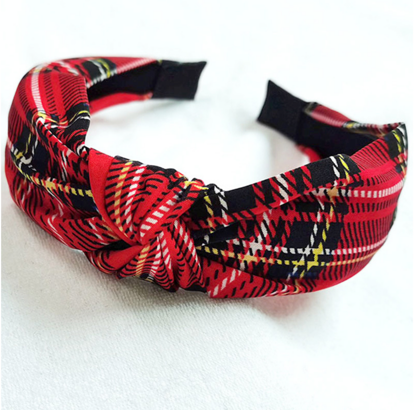 Red, Black & Yellow Tartan Plaid Knotted Headband