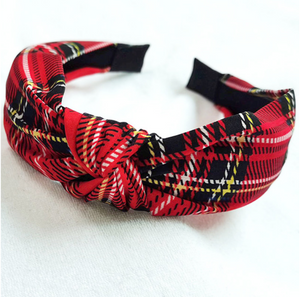 Red, Black & Yellow Tartan Plaid Knotted Headband
