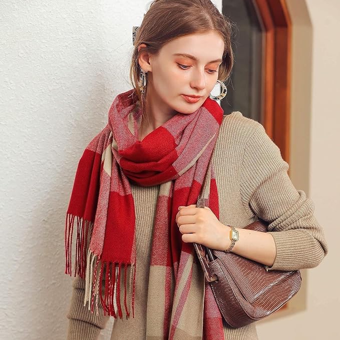 Cozy Plaid Fringe Trimmed Scarf