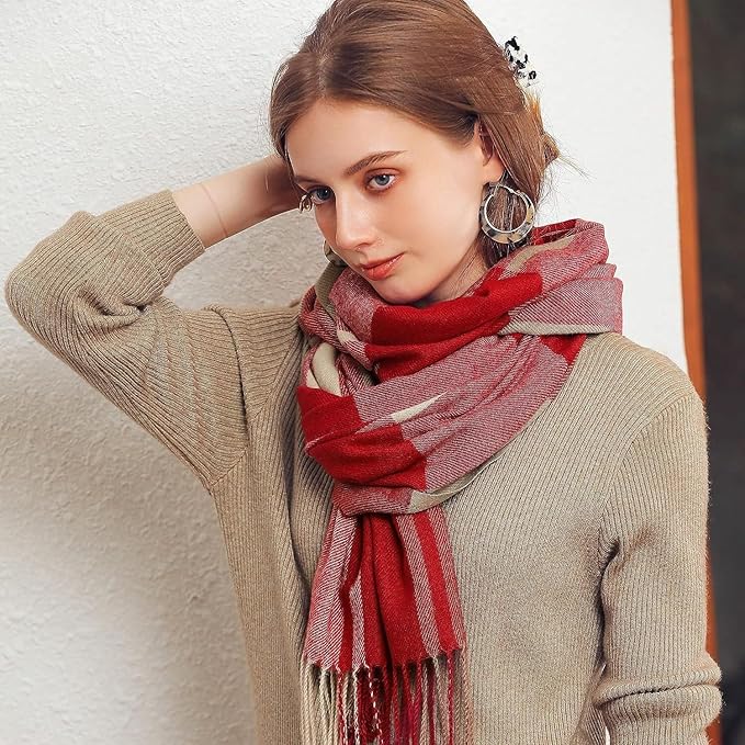 Cozy Plaid Fringe Trimmed Scarf