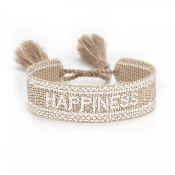 Tan Woven 'happiness' Adjustable Bracelet