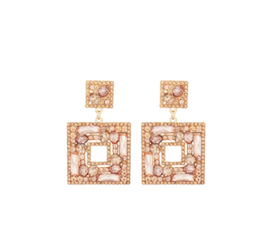 Goldtone & Champagne Crystal Square Drop Earrings
