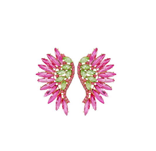 Pink & Green Crystal Marquis Statement Stud Earrings