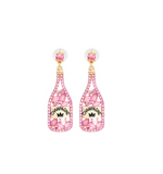 Goldtone & Pink Crystal Champagne Bottle Drop Earrings
