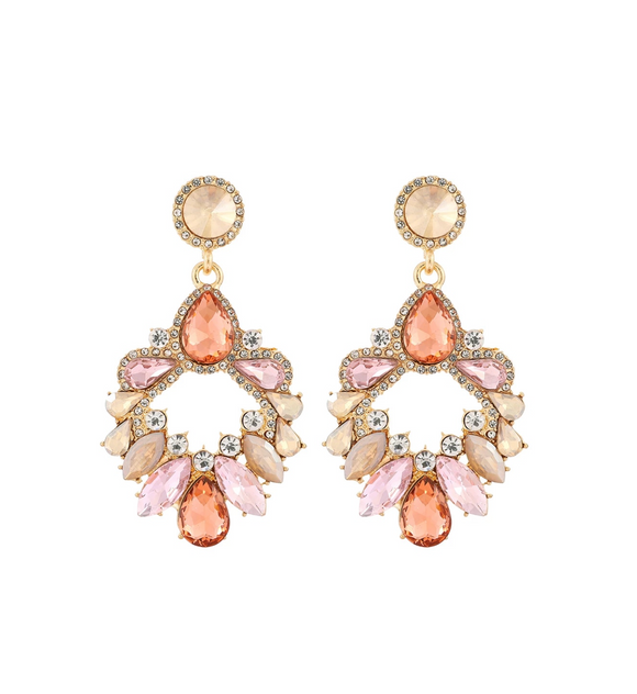Champagne, Pink & Coral Crystal Chandelier Drop Earrings