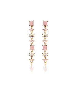 Shades Of Pink & Faux Pearl Geometric Crystal Drop Earrings
