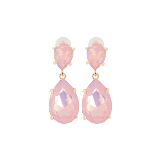 Pink Crystal Dual Teardrop Drop Earrings