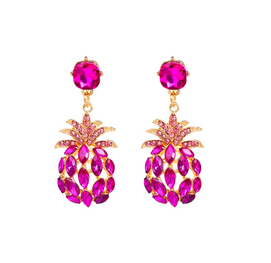 Goldtone Fuchsia Pineapple Drop Earring