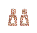 Pink Clustered Geometric Crystal Open Drop Earrings