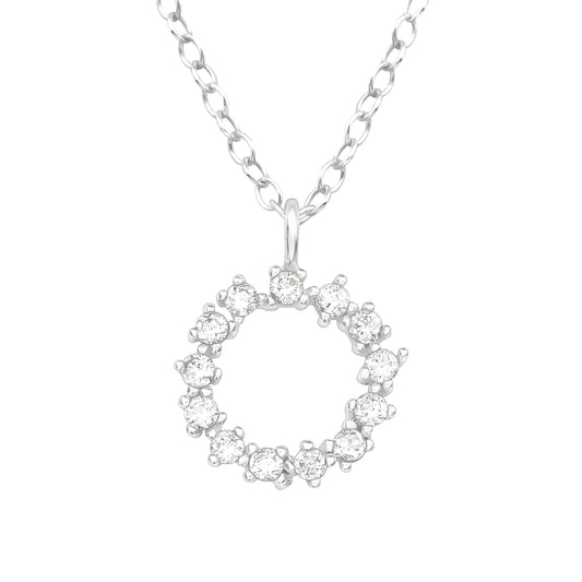 Cubic Zirconia & Sterling Silver Wreath Pendant Necklace