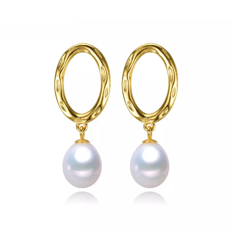 Cultured Pearl & 14k Gold-Plated Open Oval Drop Earrings