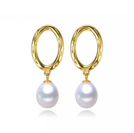 Cultured Pearl & 14k Gold-Plated Open Oval Drop Earrings