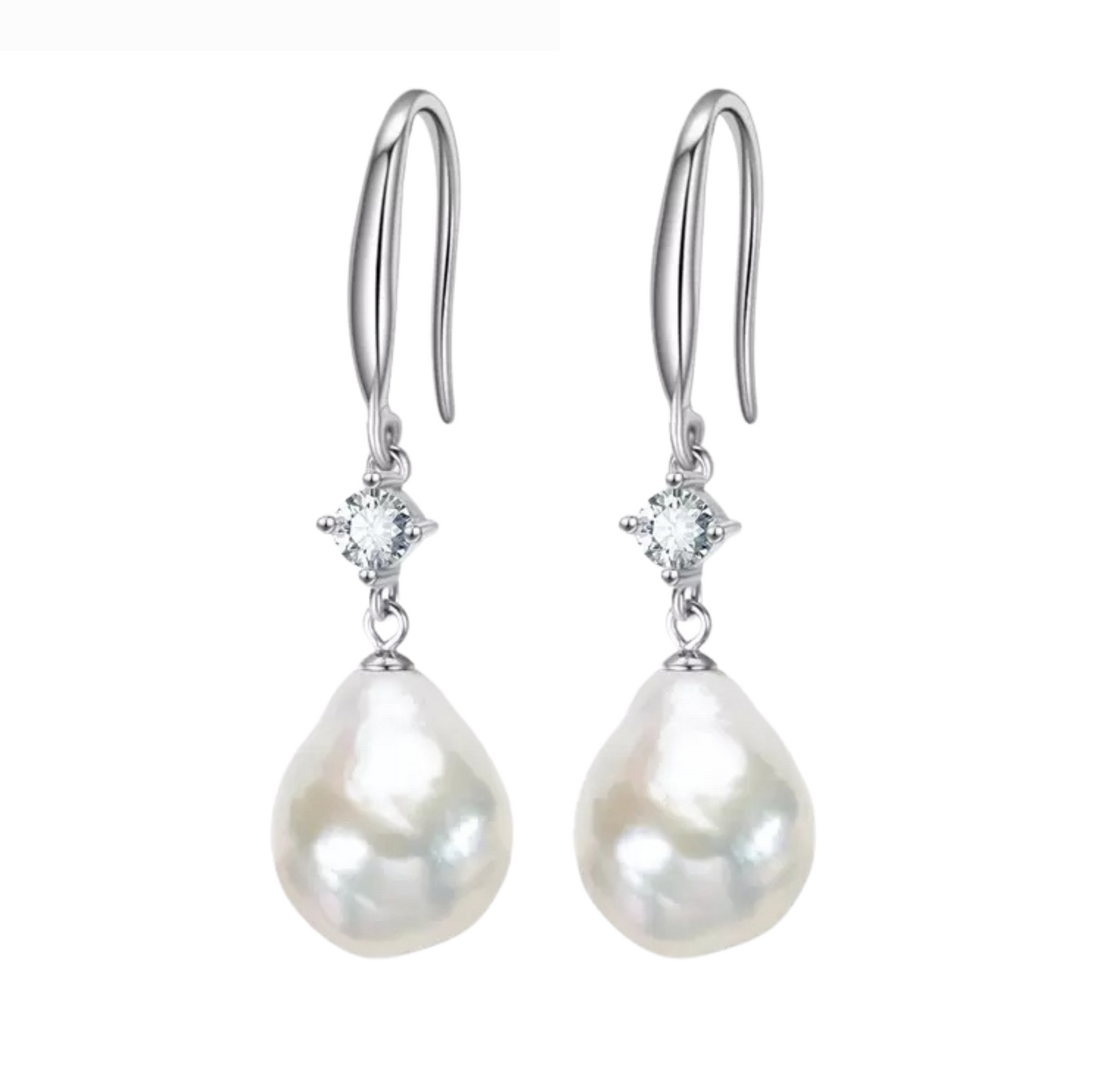 Cultured Pearl & Sterling Silver Cubic Zirconia-Accent Baroque Drop Earrings