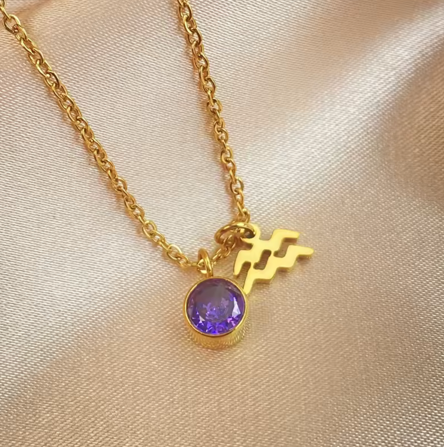 Birthstone & Zodiac Charm Pendant Necklace