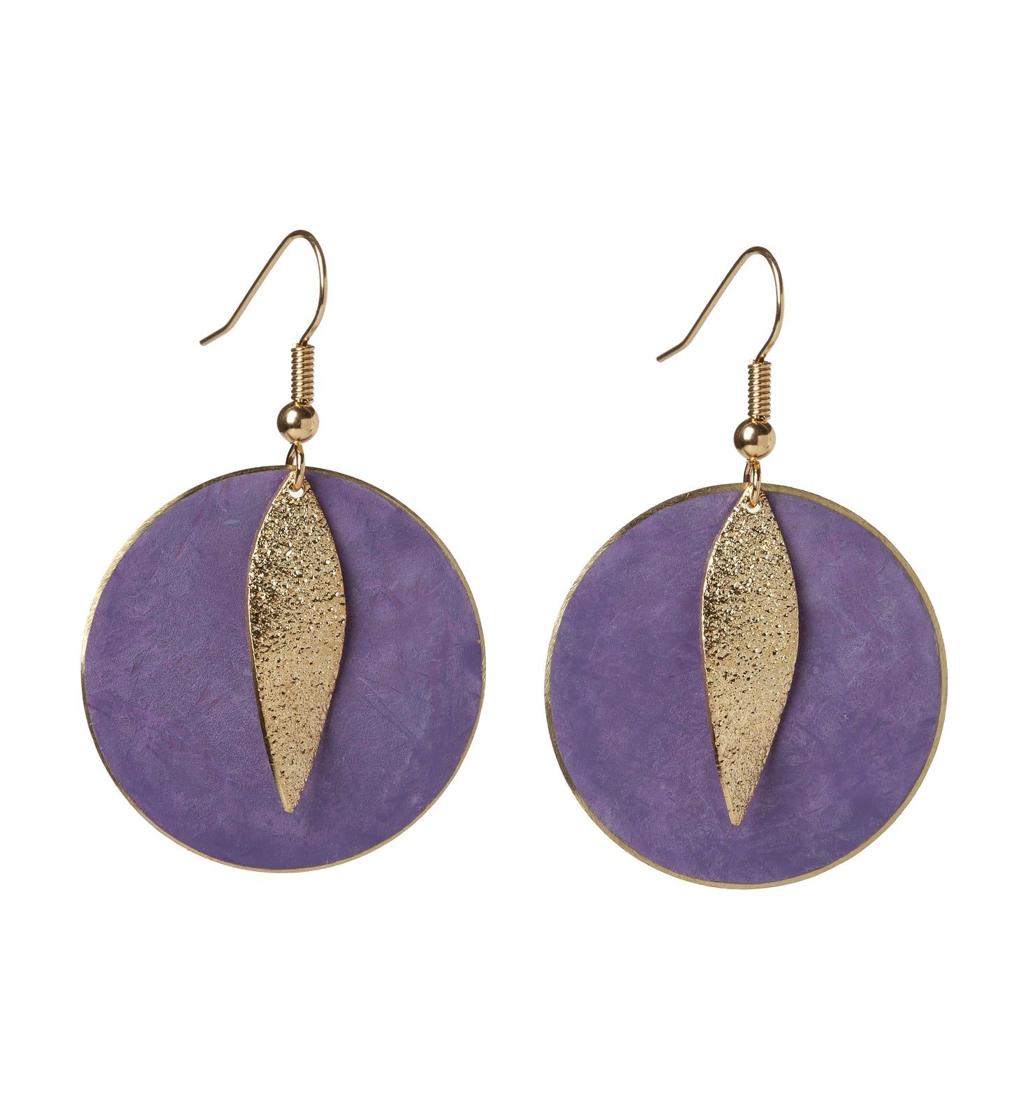 Goldtone Disk Drop Earrings In Turquoise Patina With Gold Leaf Accent