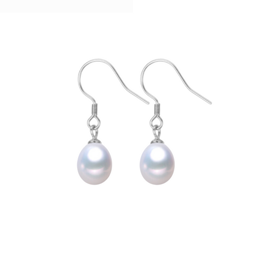 White Teardrop Freshwater Pearl Drop Earrings