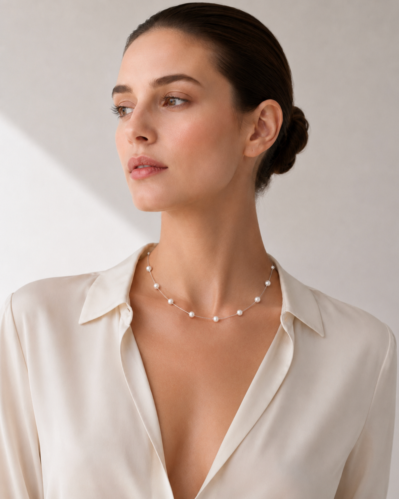 White Freshwater Pearl Station Chain Necklace (62818-10)