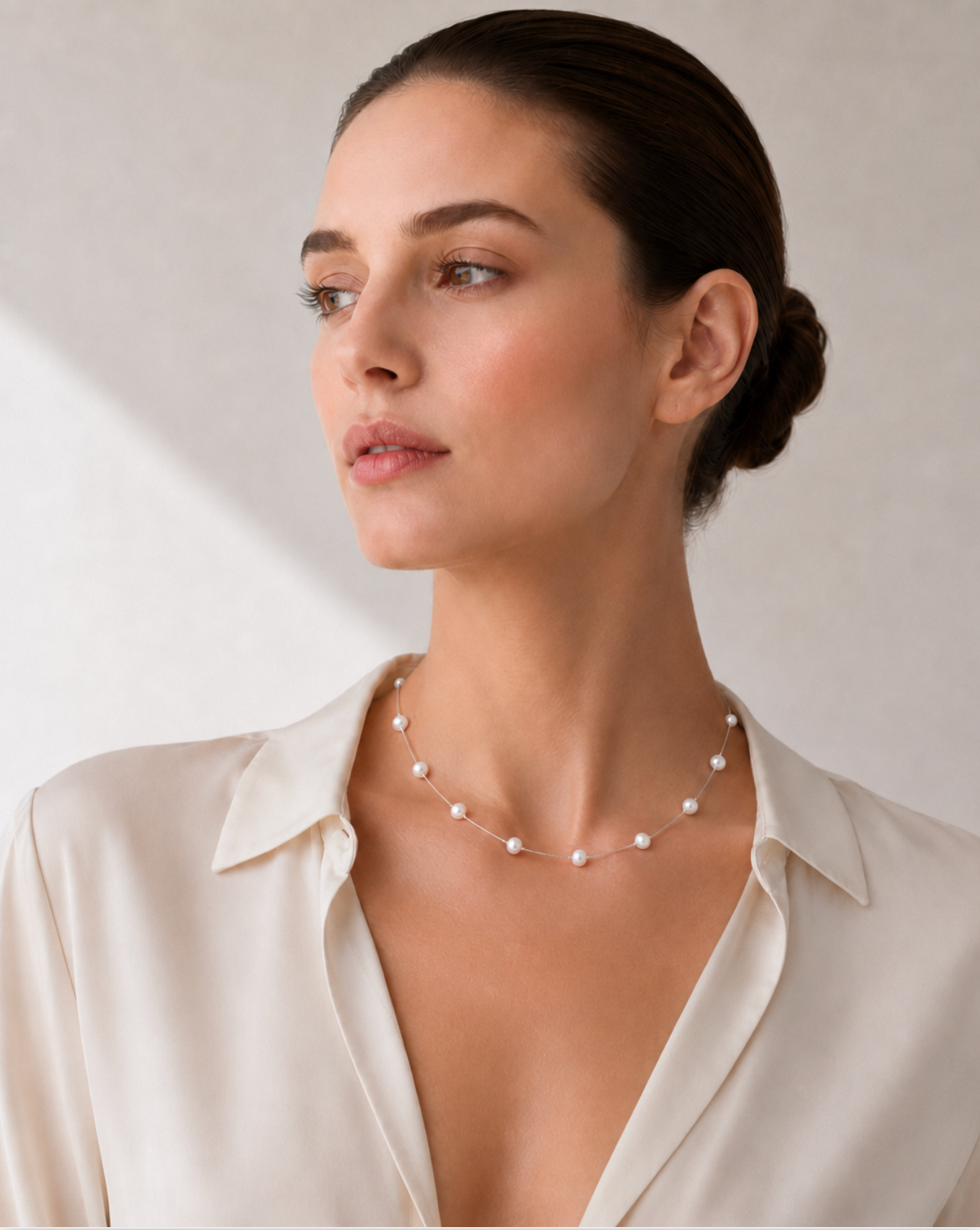 White Freshwater Pearl Station Chain Necklace (62818-10)