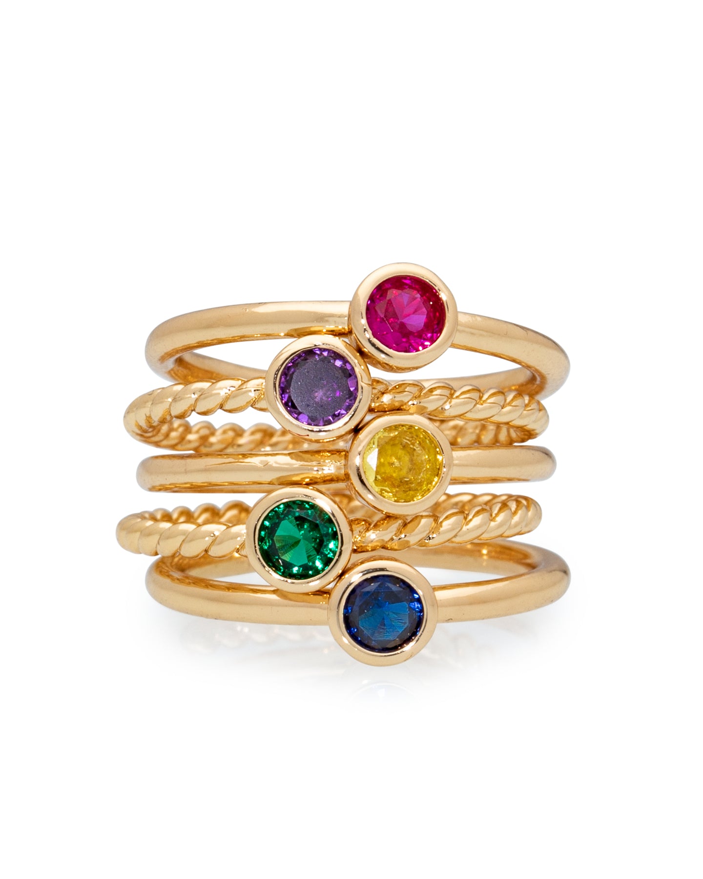 Goldtone Twisted CZ Birthstone Solitaire Ring