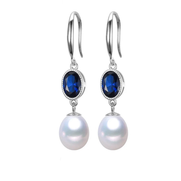 White Freshwater Pearl Drop Earrings With Oval Cubic Zirconia