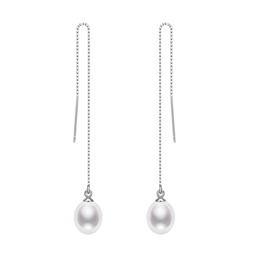 White Freshwater Pearl Threader Earrings