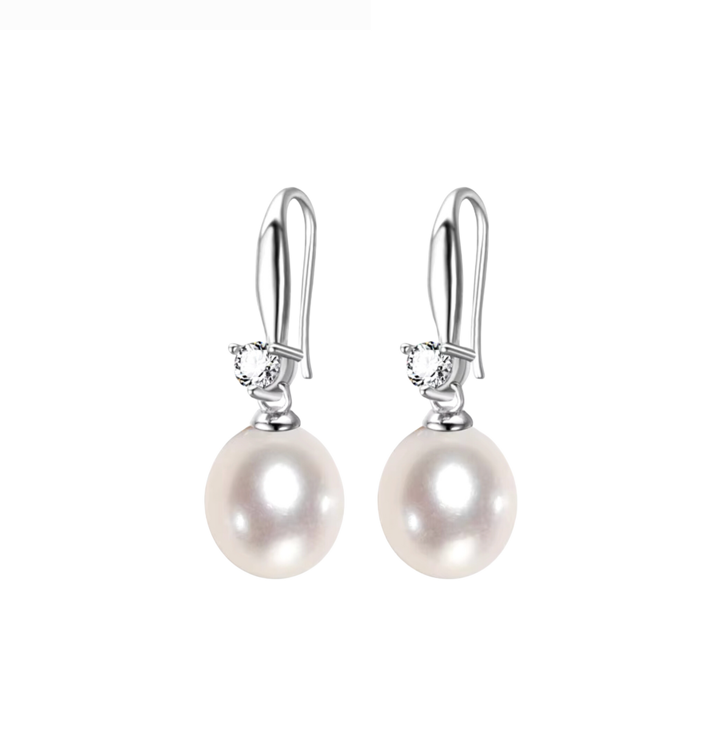 White Freshwater Pearl Dainty Cubic Zirconia Drop Earrings