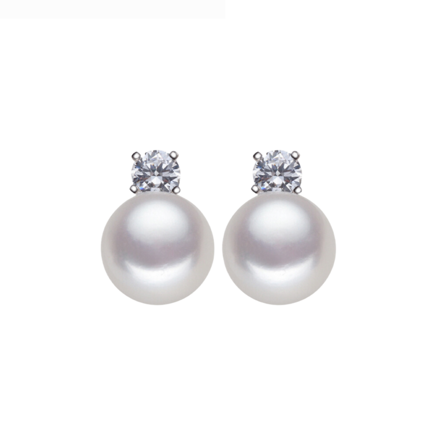 White Freshwater Pearl Stud Earrings With Cubic Zirconia