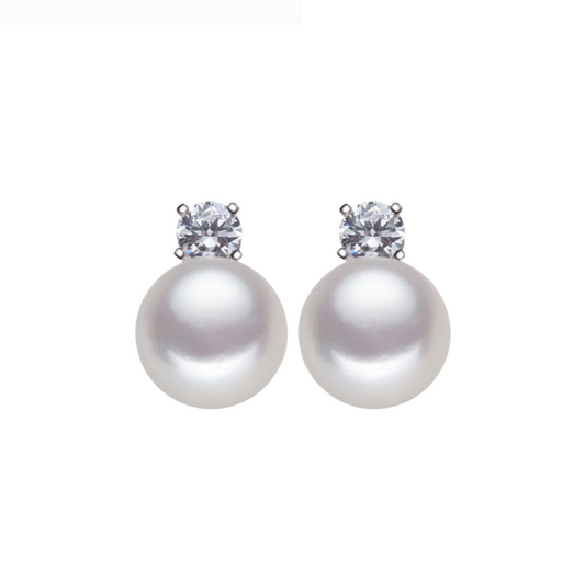 White Freshwater Pearl Stud Earrings With Cubic Zirconia