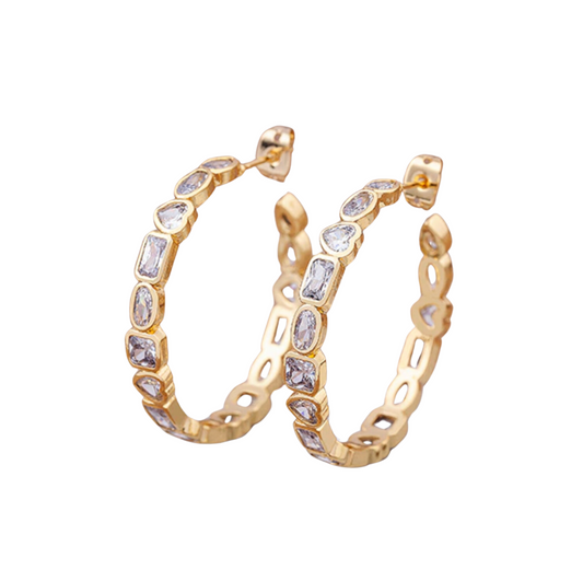 Goldtone & Cubic Zirconia Heart And Geometric Hoop Earrings