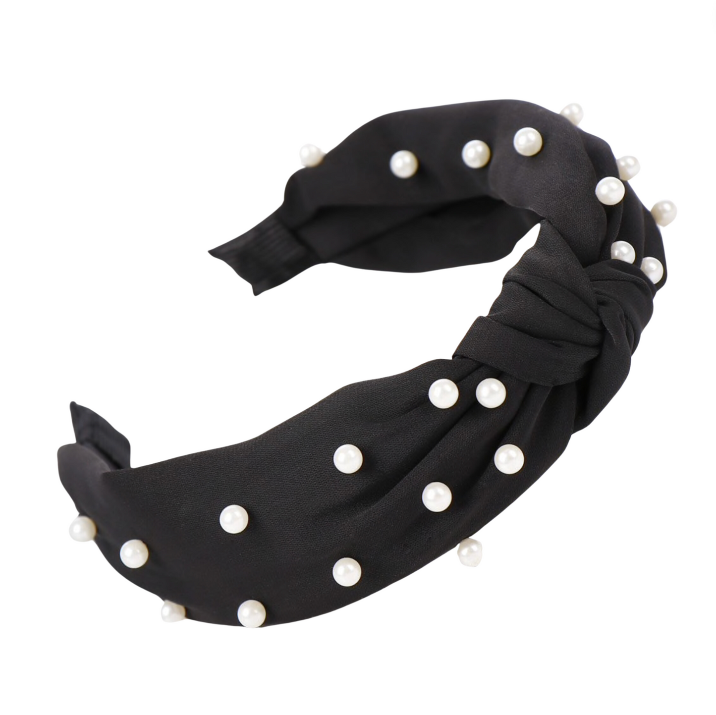 Black Faux Pearl Knotted Headband