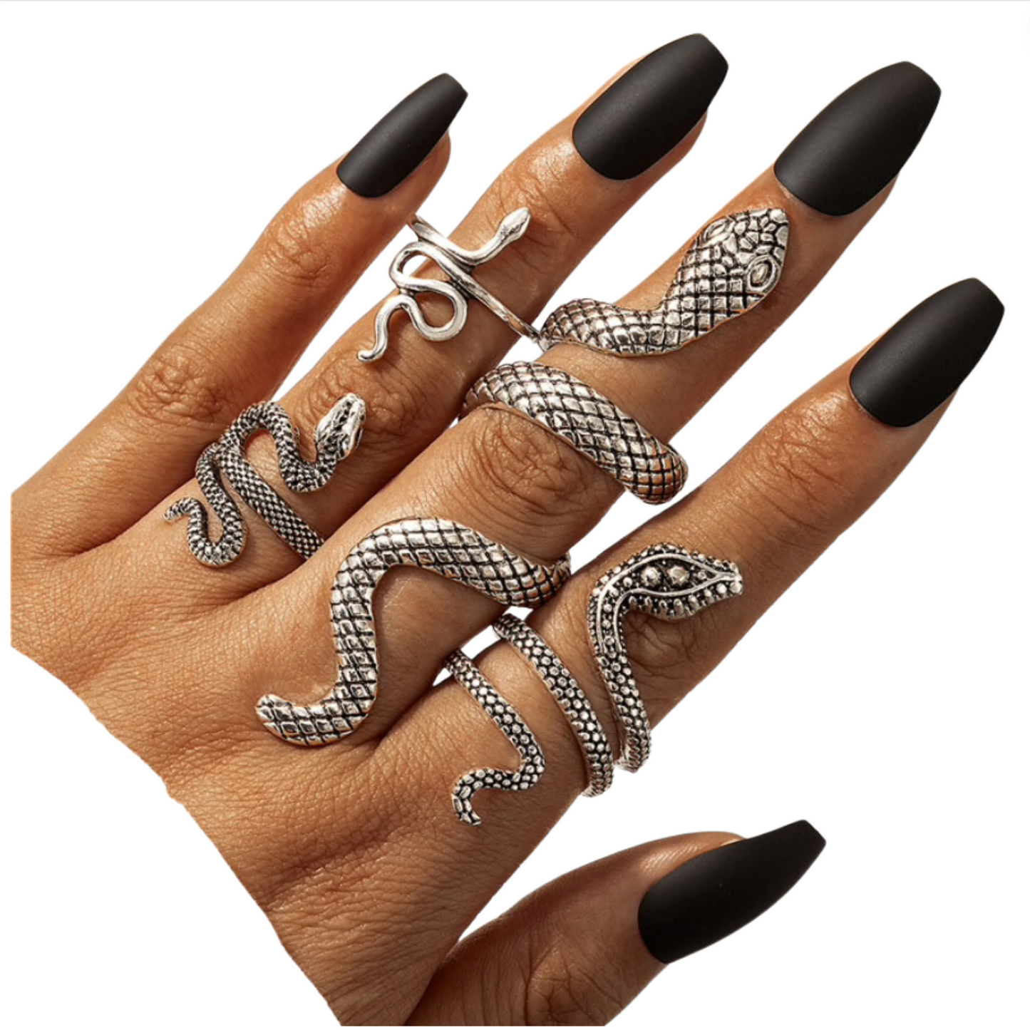 Silvertone Snake Ring Set