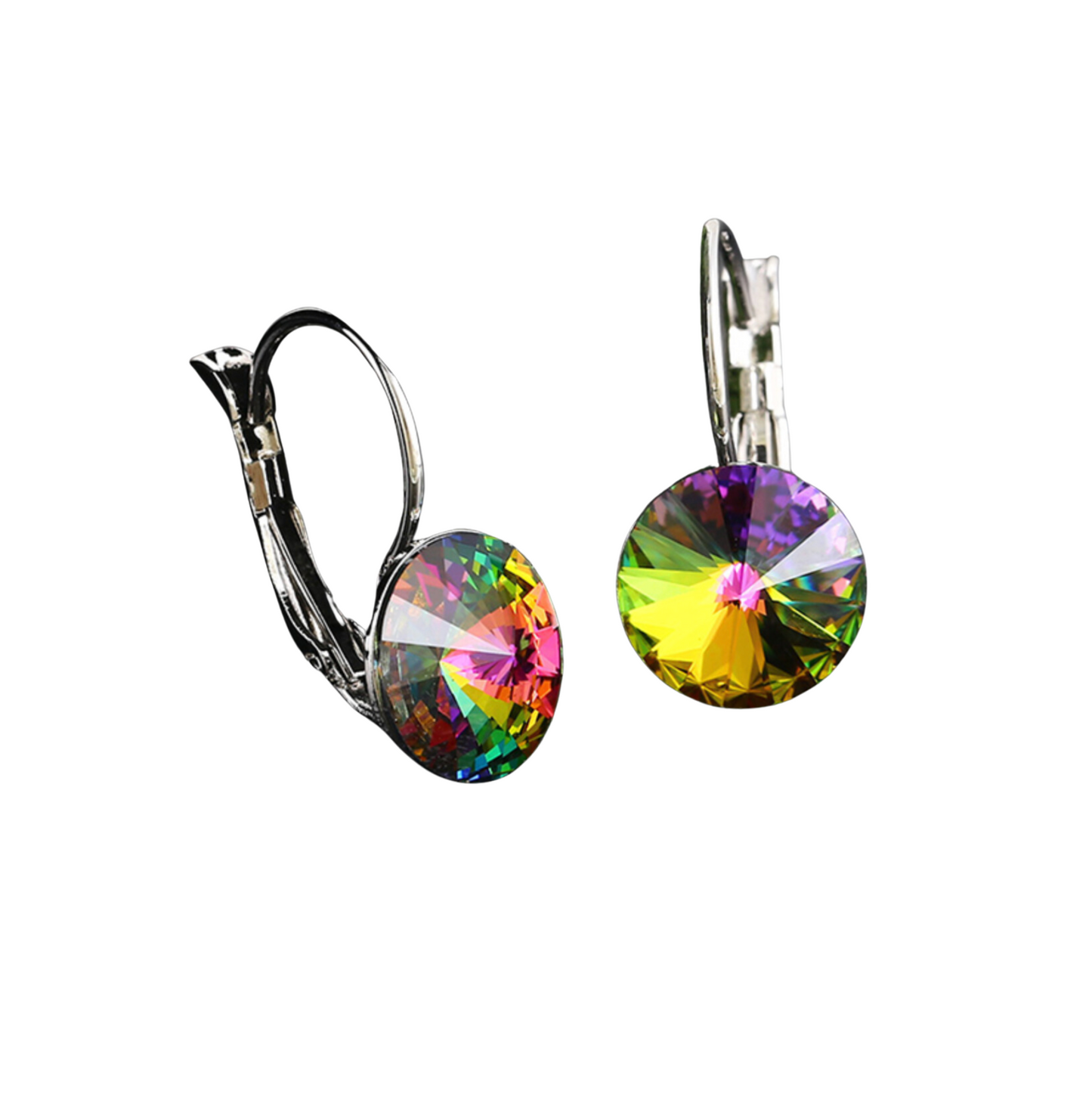 Rhodium plated Rivoli Drop leverback Earrings with Vitrail Medium Swarovski Crystals