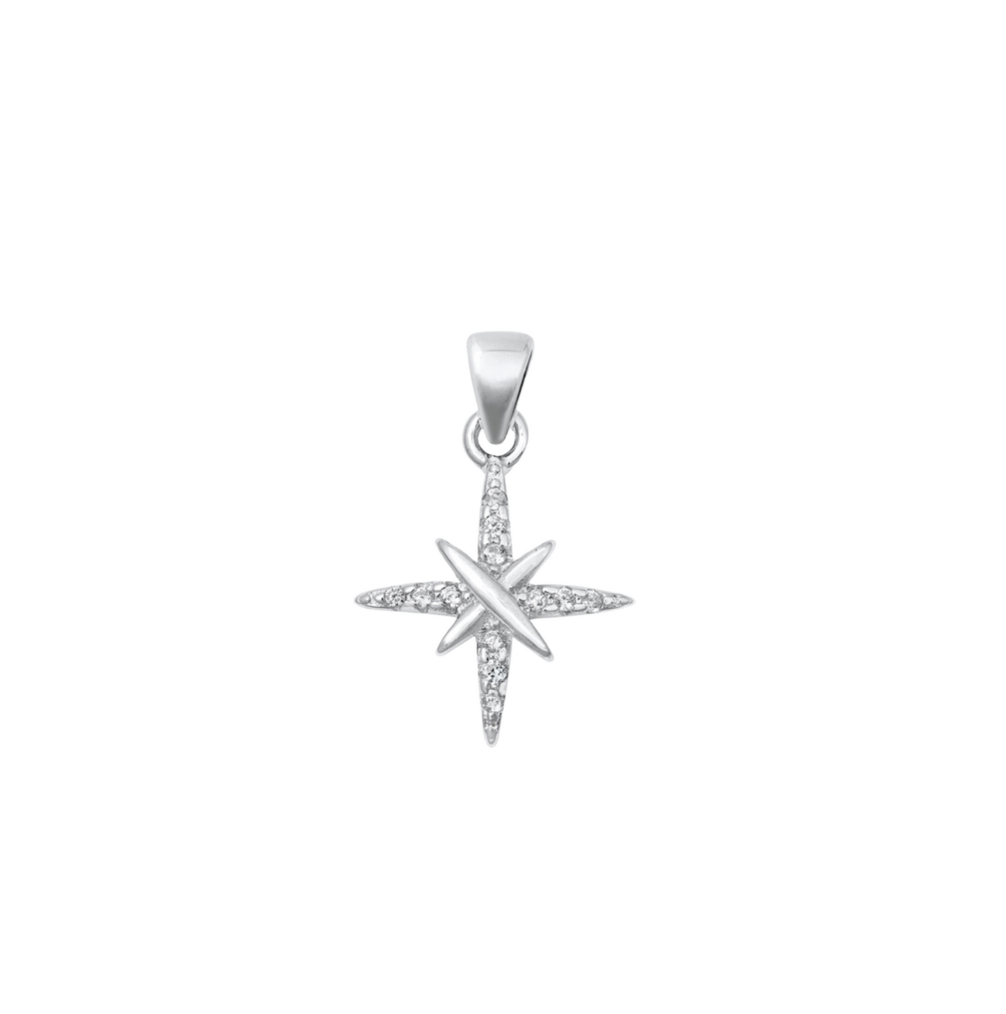 Sterling Silver Cubic Zirconia North Star Pendant Necklace On Holiday Card