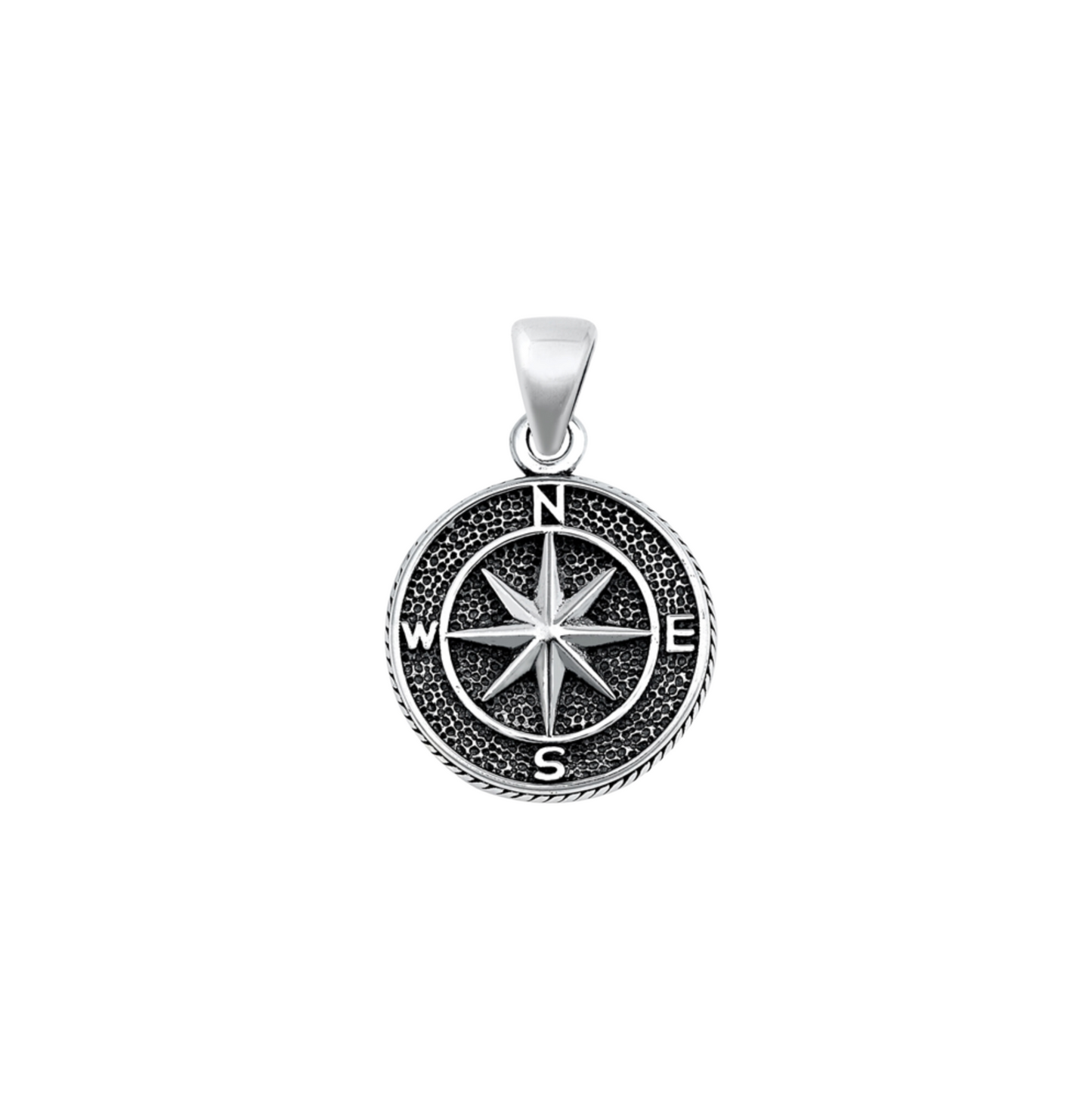 Sterling Silver Oxidized Compass Pendant Necklace On Holiday Card