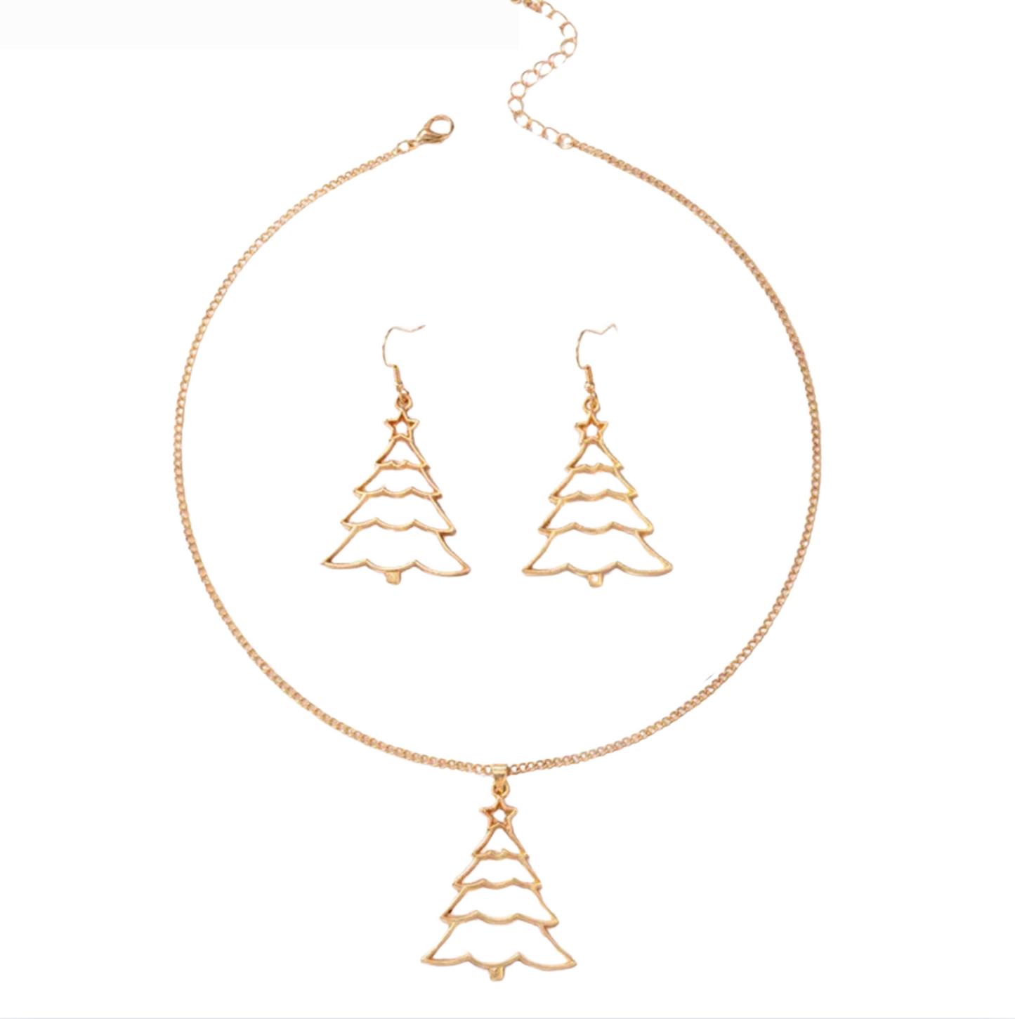 Goldtone Christmas Tree Necklace Earring Set