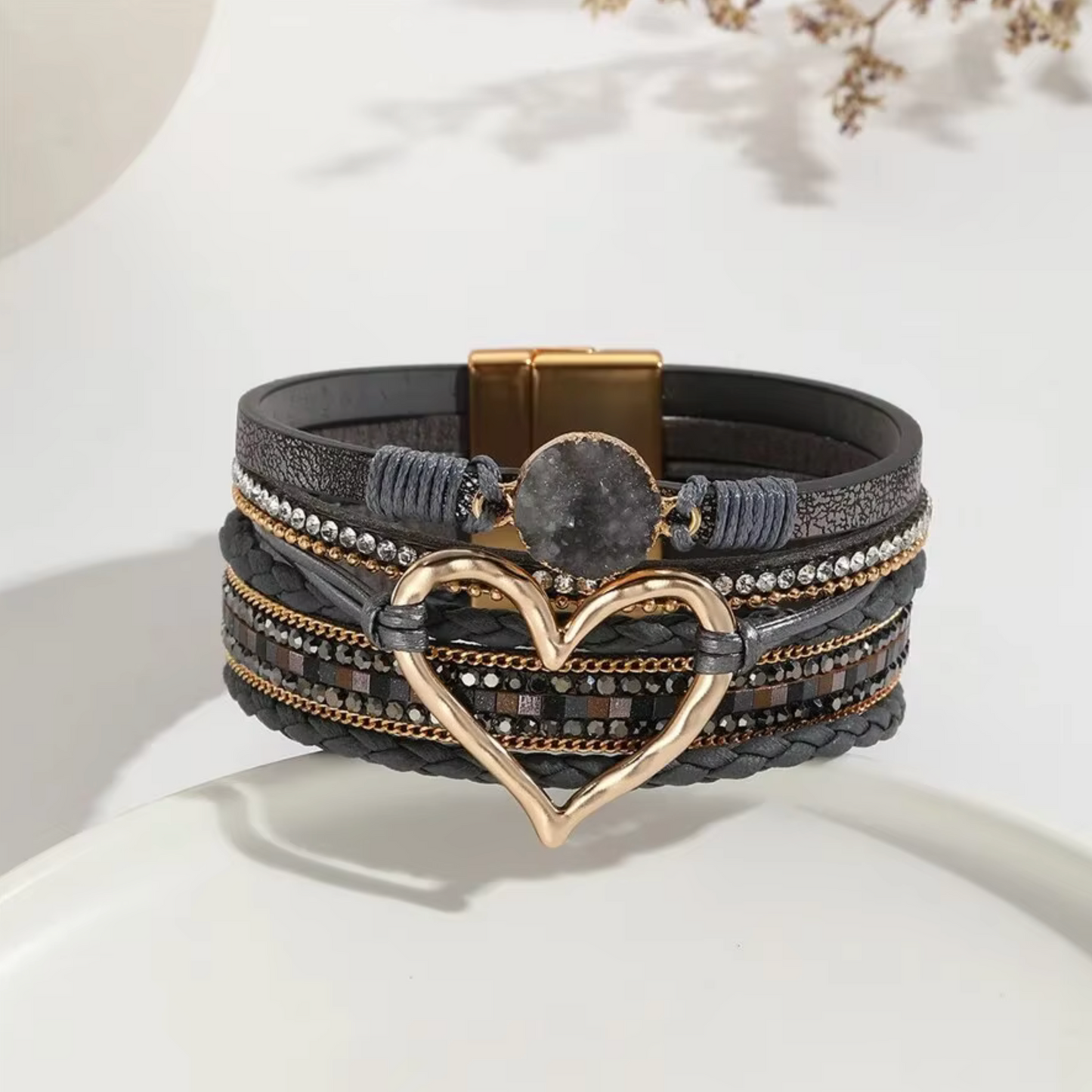 Faux Leather Heart Multi-strand Bracelet